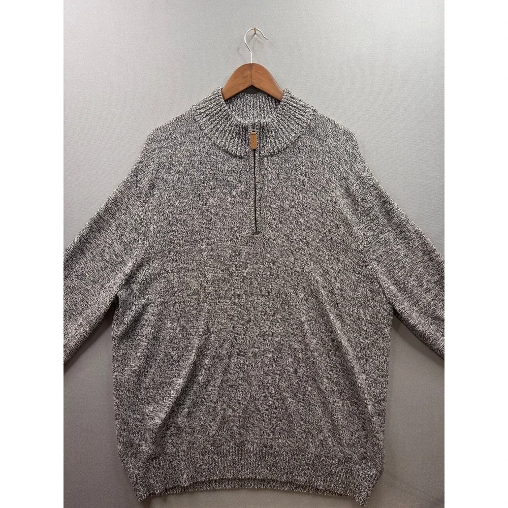 St. John's Bay Quarter Zip Sweater Mens Black White Marled Cotton XXL‎